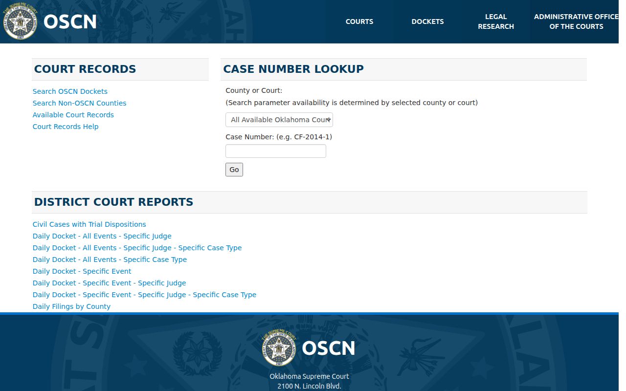 Caddo County warrant records OSCN county and court selector