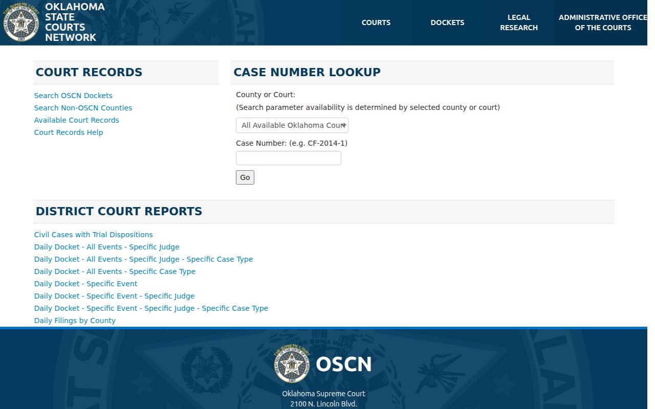 Caddo County warrant check OSCN public docket search
